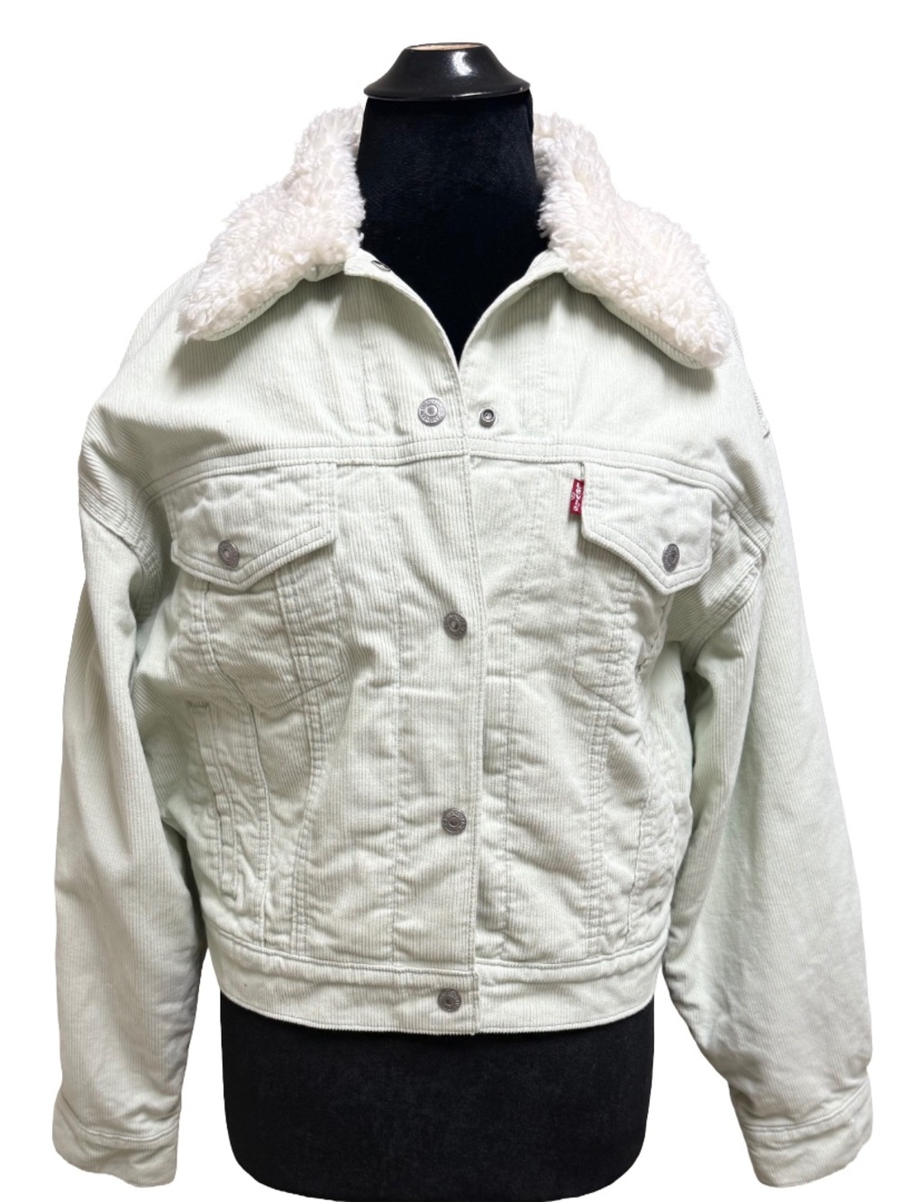 Levi’s Sherpa Ex-Boyfriend Sage Corduroy Trucker Jacket - Picture 2 of 9
